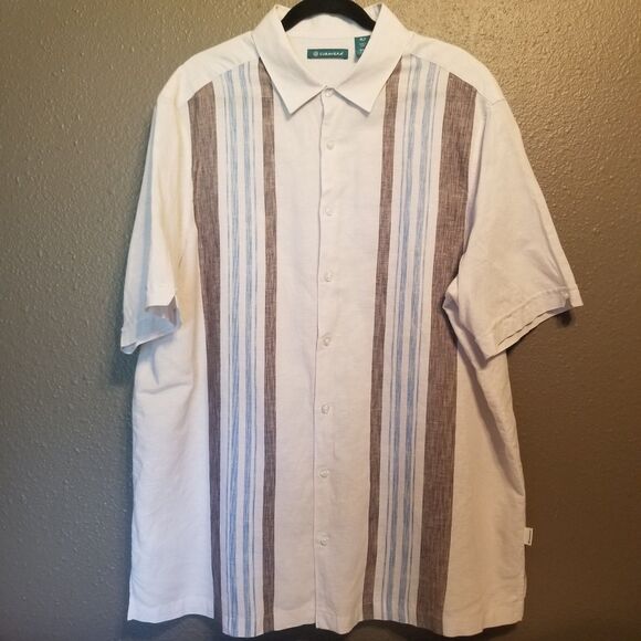 Cubavera XLT Shirt Button Front Linen Cotton Blend Blue Gray Striped Beach - Picture 1 of 8
